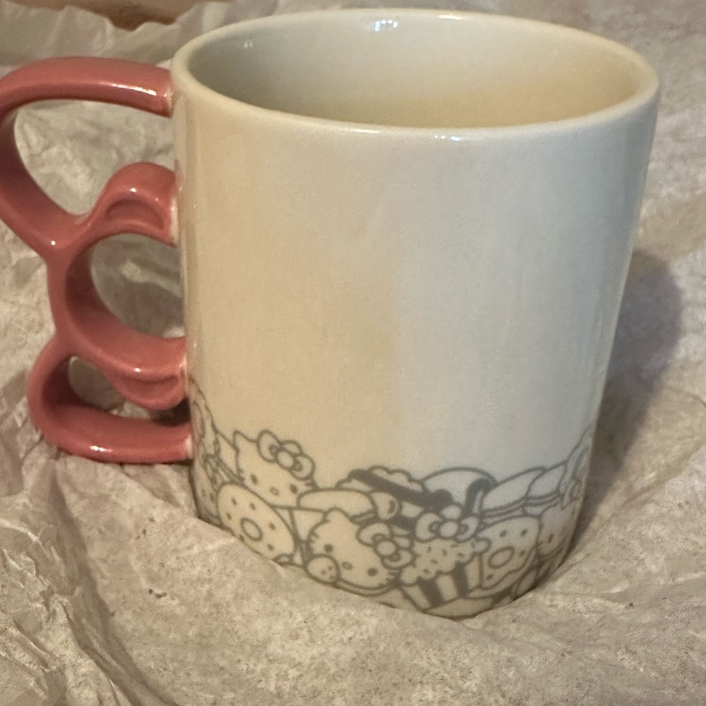 New official Hello Kitty Cafe Mug with Pink Handle and Gray Design - Picture 4 of 16